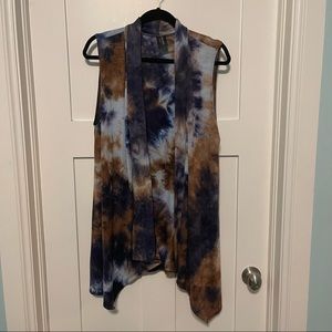 Supernova one size dark blue light blue and brown tie dyed sleeveless kimono!